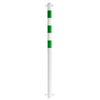 Bollard with chain eyelets and 3 green reflective strips, stationary, diameter 60 mm, hot-dip galvanized and white coated