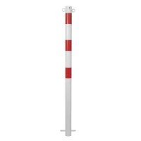 Bollard with chain eyelets and 3 red reflective strips, stationary, diameter 60 mm, hot-dip galvanized and white coated