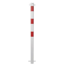 Bollard with chain eyelets and 3 red reflective strips, stationary, diameter 60 mm, hot-dip galvanized and white coated