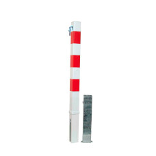 Bollard red white removable with cylinder lock, 70х70 mm, for embedding in concrete