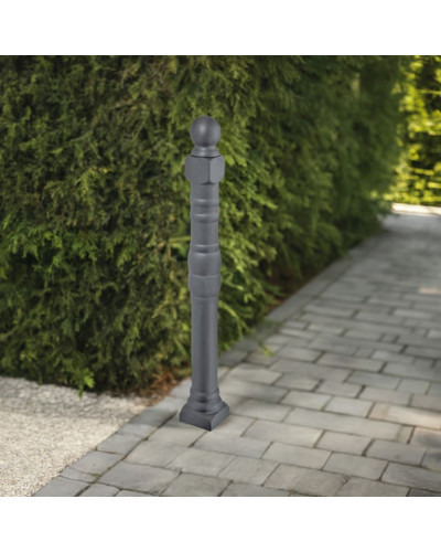 Style bollard made of aluminum, fixed but easily replaceable (saves costs for excavation work in case of damage), without a lock, total height 1250 mm (approx. 900 mm above ground). Buy in the online shop
