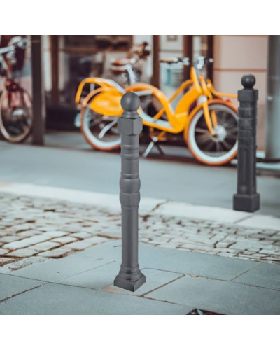 Style bollard made of aluminum, fixed but easily replaceable (saves costs for excavation work in case of damage), without a lock, total height 1250 mm (approx. 900 mm above ground). Buy in the online shop