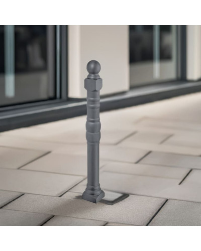 Style bollard made of aluminum, fixed but easily replaceable (saves costs for excavation work in case of damage), without a lock, total height 1250 mm (approx. 900 mm above ground). Buy in the online shop