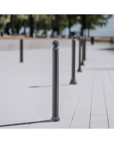 Plastic bollard with ball head diameter 76 mm made of polyurethane, black, total height 125 cm, approx. 90 cm above ground. Buy in the online shop