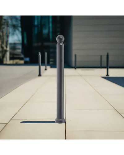 Plastic bollard with ball head diameter 76 mm made of polyurethane, black, total height 125 cm, approx. 90 cm above ground. Buy in the online shop