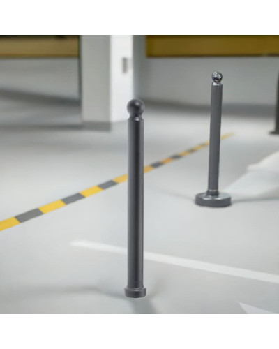 Plastic bollard with ball head diameter 76 mm made of polyurethane, black, total height 125 cm, approx. 90 cm above ground. Buy in the online shop