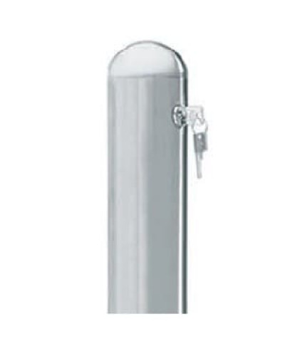 Stainless steel bollard, D 76 mm, foldable, with security lock, with base plate for doweling, height 90 cm