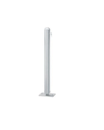 Stainless steel bollard, D 76 mm, foldable, with security lock, with base plate for doweling, height 90 cm