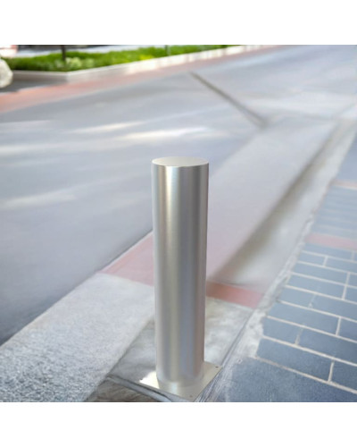 Bollard stainless steel Ø 159 mm stationary with base plate, to be fixed by plugs, without lock, total height approx. 900 mm above ground . Buy in the online store.
