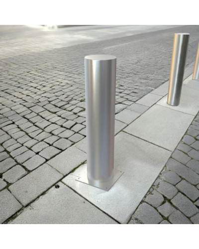 Bollard stainless steel Ø 159 mm stationary with base plate, to be fixed by plugs, without lock, total height approx. 900 mm above ground . Buy in the online store.