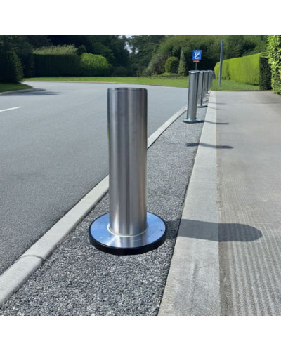 Buy Online Shop Stainless steel bollard Diameter of 168 mm, retractable with gas pressure spring, total height 1600 mm (approx. 600 mm above ground)
