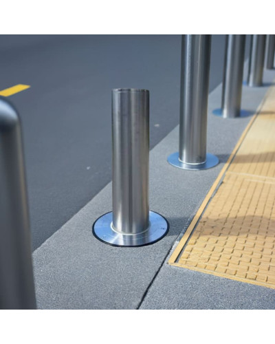 Buy Online Shop Stainless steel bollard Diameter of 168 mm, retractable with gas pressure spring, total height 1600 mm (approx. 600 mm above ground)