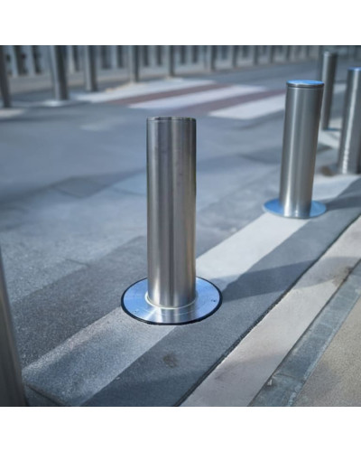 Buy Online Shop Stainless steel bollard Diameter of 168 mm, retractable with gas pressure spring, total height 1600 mm (approx. 600 mm above ground)