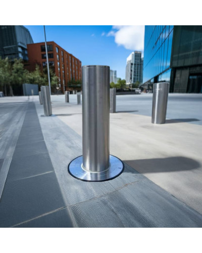 Buy Online Shop Stainless steel bollard Diameter of 168 mm, retractable with gas pressure spring, total height 1600 mm (approx. 600 mm above ground)