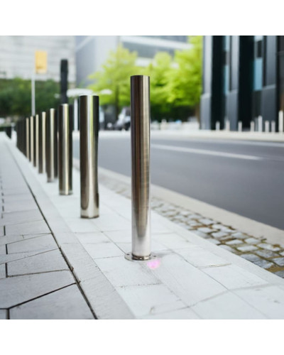 Bollard stainless steel Ø 60 mm stationary with base plate, to be fixed by plugs, without lock, total height approx. 900 mm above ground . Buy in the online store.