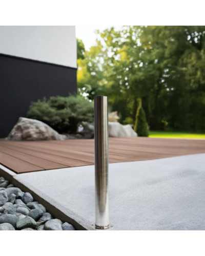 Bollard stainless steel Ø 60 mm stationary with base plate, to be fixed by plugs, without lock, total height approx. 900 mm above ground . Buy in the online store.