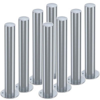 SET of 8 - stainless steel bollards made of stainless steel with base plate for dowelling, diameter 89 mm 