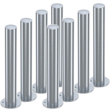 SET of 8 - stainless steel bollards made of stainless steel with base plate for dowelling, diameter 89 mm 