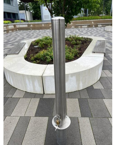 Stainless steel bollard Ø 89 mm removable for padlock, total height 1200 mm (approx. 900 mm above ground). Buy in the online store.