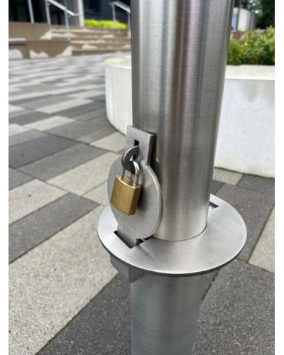 Stainless steel bollard Ø 89 mm removable for padlock, total height 1200 mm (approx. 900 mm above ground). Buy in the online store.