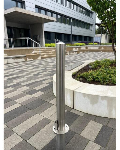 Stainless steel bollard Ø 89 mm removable for padlock, total height 1200 mm (approx. 900 mm above ground). Buy in the online store.