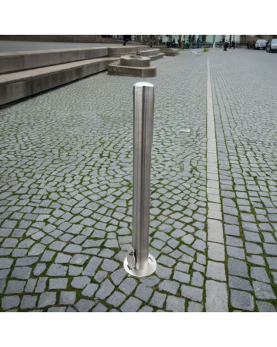 Stainless steel bollard Ø 89 mm removable for padlock, total height 1200 mm (approx. 900 mm above ground). Buy in the online store.