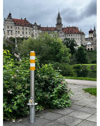 Stainless steel bollard Ø 89 mm removable for padlock, total height 1200 mm (approx. 900 mm above ground). Buy in the online store.