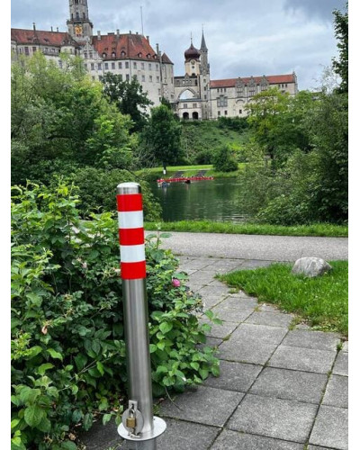 Stainless steel bollard Ø 89 mm removable for padlock, total height 1200 mm (approx. 900 mm above ground). Buy in the online store.