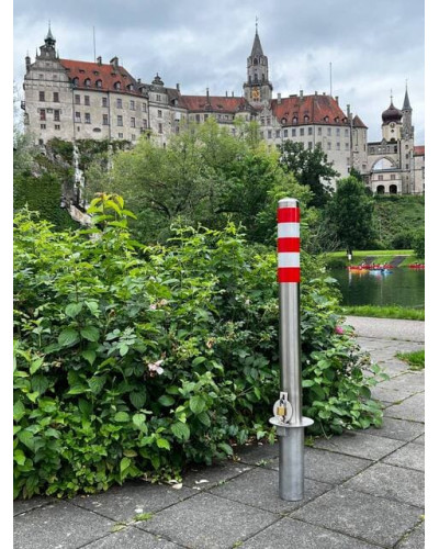Stainless steel bollard Ø 89 mm removable for padlock, total height 1200 mm (approx. 900 mm above ground). Buy in the online store.