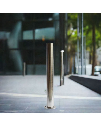 Bollard stainless steel Ø 89 mm stationary with base plate, to be fixed by plugs, without lock, total height approx. 900 mm above ground . Buy in the online store.