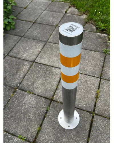 Bollard stainless steel Ø 89 mm stationary with base plate, to be fixed by plugs, without lock, total height approx. 900 mm above ground . Buy in the online store.