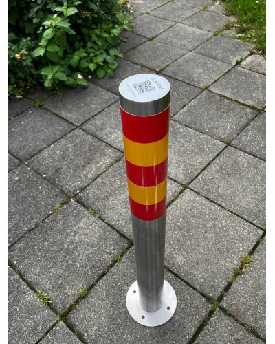 Bollard stainless steel Ø 89 mm stationary with base plate, to be fixed by plugs, without lock, total height approx. 900 mm above ground . Buy in the online store.