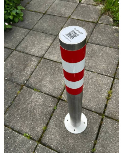 Bollard stainless steel Ø 89 mm stationary with base plate, to be fixed by plugs, without lock, total height approx. 900 mm above ground . Buy in the online store.
