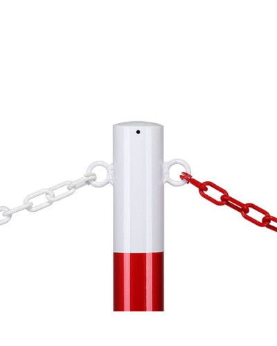 Barrier post with eyelets, for setting in concrete, with 2 red reflective foils. Buy in the online shop.