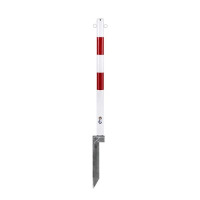 Sperrpfosten 60 mm Durchmesser, rund, rot-weiß mit roter Reflexfolie, mit Ösen, inkl. Einschlag-Bodenhülse