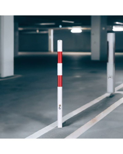 Barrier post made of steel, for setting in concrete, with 2 red reflective foils. Buy in the online shop.