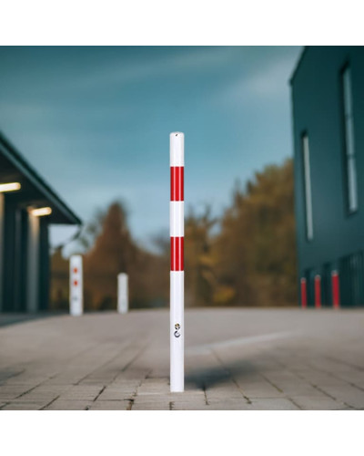 Barrier post made of steel, for setting in concrete, with 2 red reflective foils. Buy in the online shop.