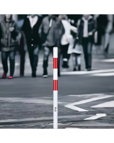 Barrier post made of steel, for setting in concrete, with 2 red reflective foils. Buy in the online shop.