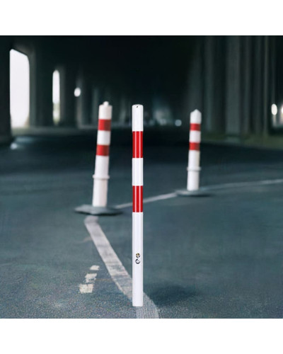 Barrier post made of steel, for setting in concrete, with 2 red reflective foils. Buy in the online shop.