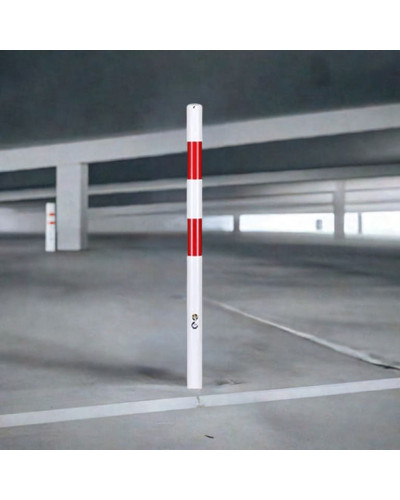 Barrier post made of steel, for setting in concrete, with 2 red reflective foils. Buy in the online shop.
