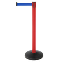 Demarcation metal barrier post red, belt blue 