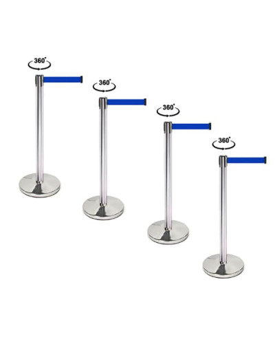 Buy Online Shop Demarcation stand, stainless steel, 360° rotating head, set 4 pieces, 3 m drawstring BLUE