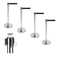 Demarcation stand, stainless steel, 360° rotating head, set 4 pieces, 3 m drawstring BLACK 