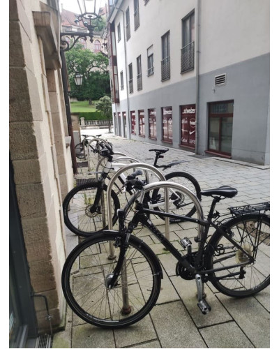 Buy Online Shop SET of 5x bicycle support bars made of stainless steel on base plates for bolt-down installation, diameter 48 mm