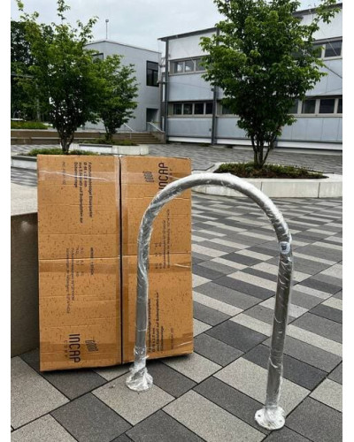 Buy Online Shop SET of 15x bicycle support bars made of stainless steel on base plates for bolt-down installation, diameter 48 mm