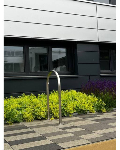 Bicycle leaning bracket single parker Ø 48 x 2.0 mm made of stainless steel on base plates for dowel mounting. Buy in the online store.