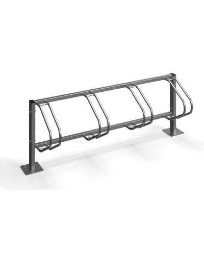 Bicycle stand row parker 4 places, hot-dip galvanized on base plates for bolt-down installation. Buy in the online store.