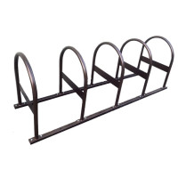 Bicycle leaning bar row system 5 places, steel tube Ø 38 mm, with base frame for dowel mounting, corrosion protected by hot-dip galvanizing 