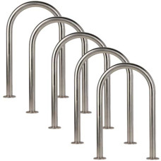 SET of 5x bicycle support bars made of stainless steel on base plates for bolt-down installation, d 48 mm 