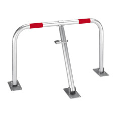 Foldable parking barrier Ø 27 mm, height approx. 450 mm, width approx. 750 mm, with lock, for dowelling, hot-dip galvanized, with red reflective strips including fastening material 